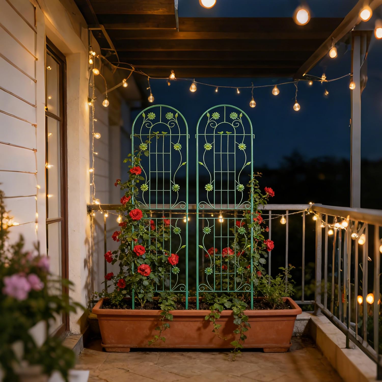2-Pack Metal Garden Trellis for Climbing Plants Outdoor, 86.7" Tall Rustproof Galvanized Steel Trellis with Sunflower Decor, Easy Assemble Plant Support for Roses Vines Flowers