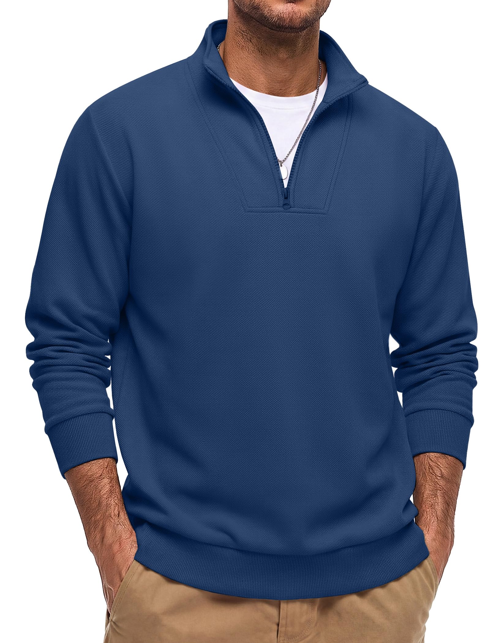 Mens Quarter Zip Pullover Mock Neck Casual Fleece Sweatshirt