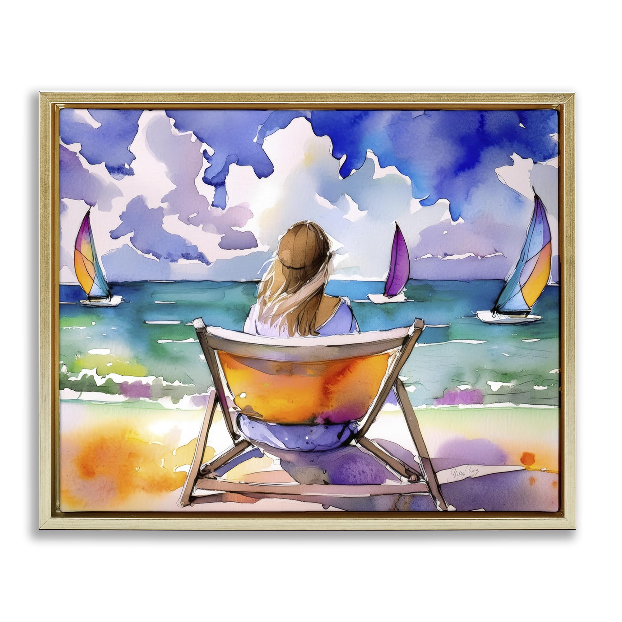 Stupell Industries Metallic Gold (Matte) 'Front Row To Paradise'| Floating Frame Canvas Art