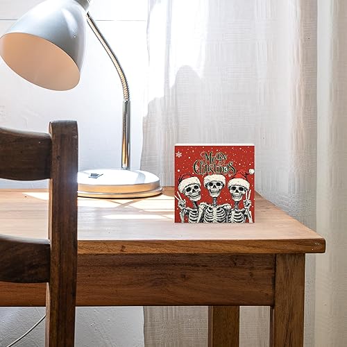 Miniatura 4 de Decoración gótica de Navidad, divertido letrero de madera de esqueleto de Papá Noel, divertidas decoraciones de Navidad, letreros de madera con