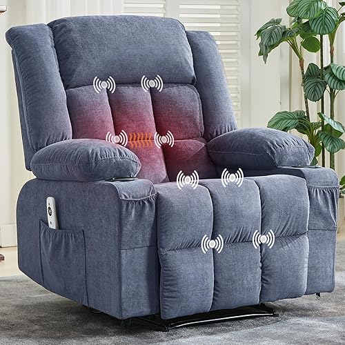 Massage Recliner Chair with Vibration and Lumbar Heat for Adults Large Widen Ergonomic Lazy Boy Single Sofa Seat with 3 Positions 2 Side Pockets Cup Holders