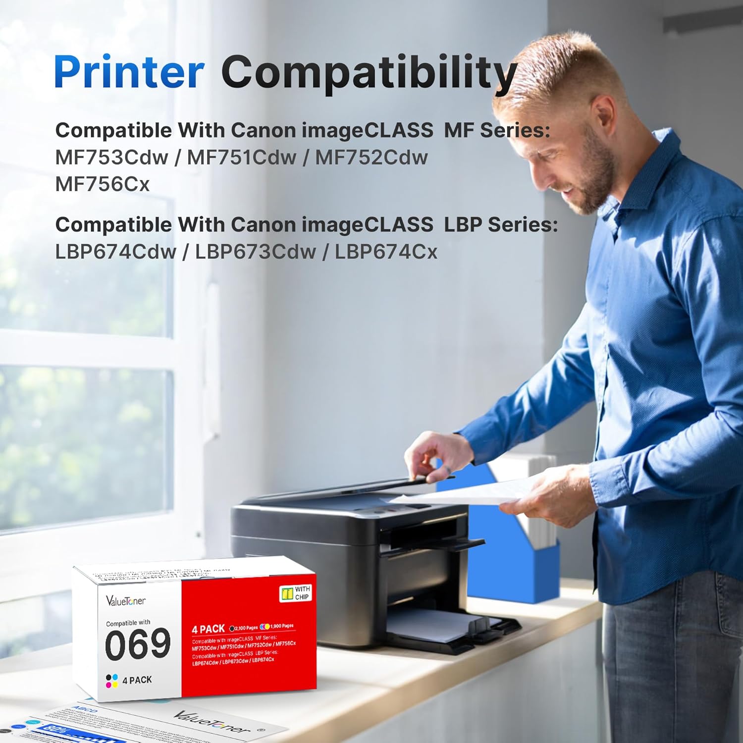 069 Toner Cartridge Set with Chip: Replacement for Canon 069 069H, for Canon MF753CdwToner, Works with Canon ImageCLASS MF753Cdw MF751Cdw LBP674Cdw LBP673Cdw LBP674Cx MF752Cdw MF756Cx Printer (4 Pack)