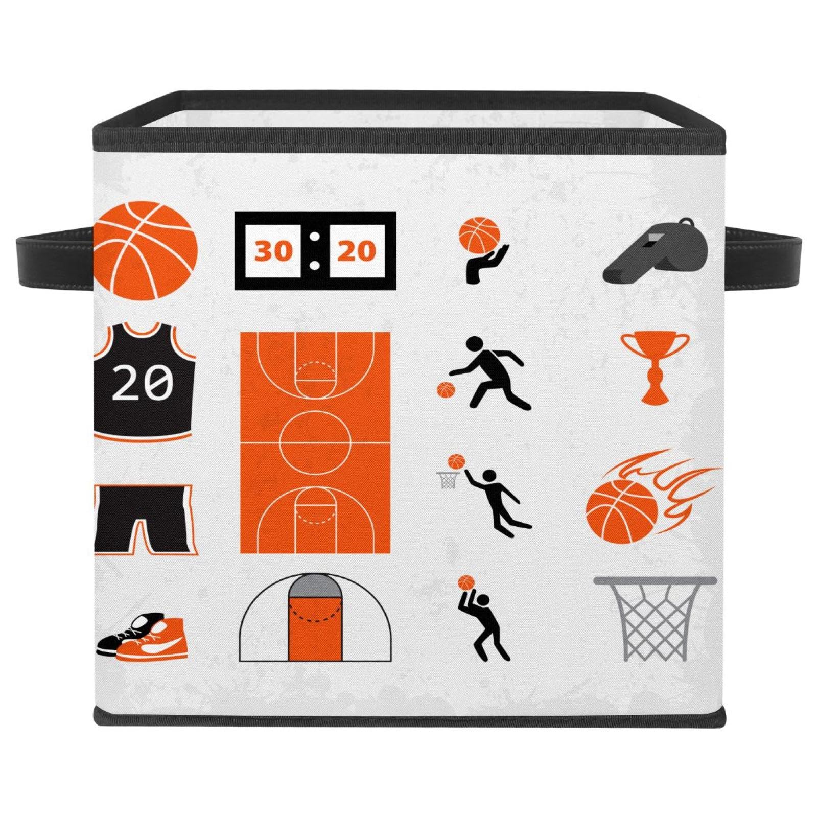 Panier de rangement en tissu avec poignées robustes motif basketball