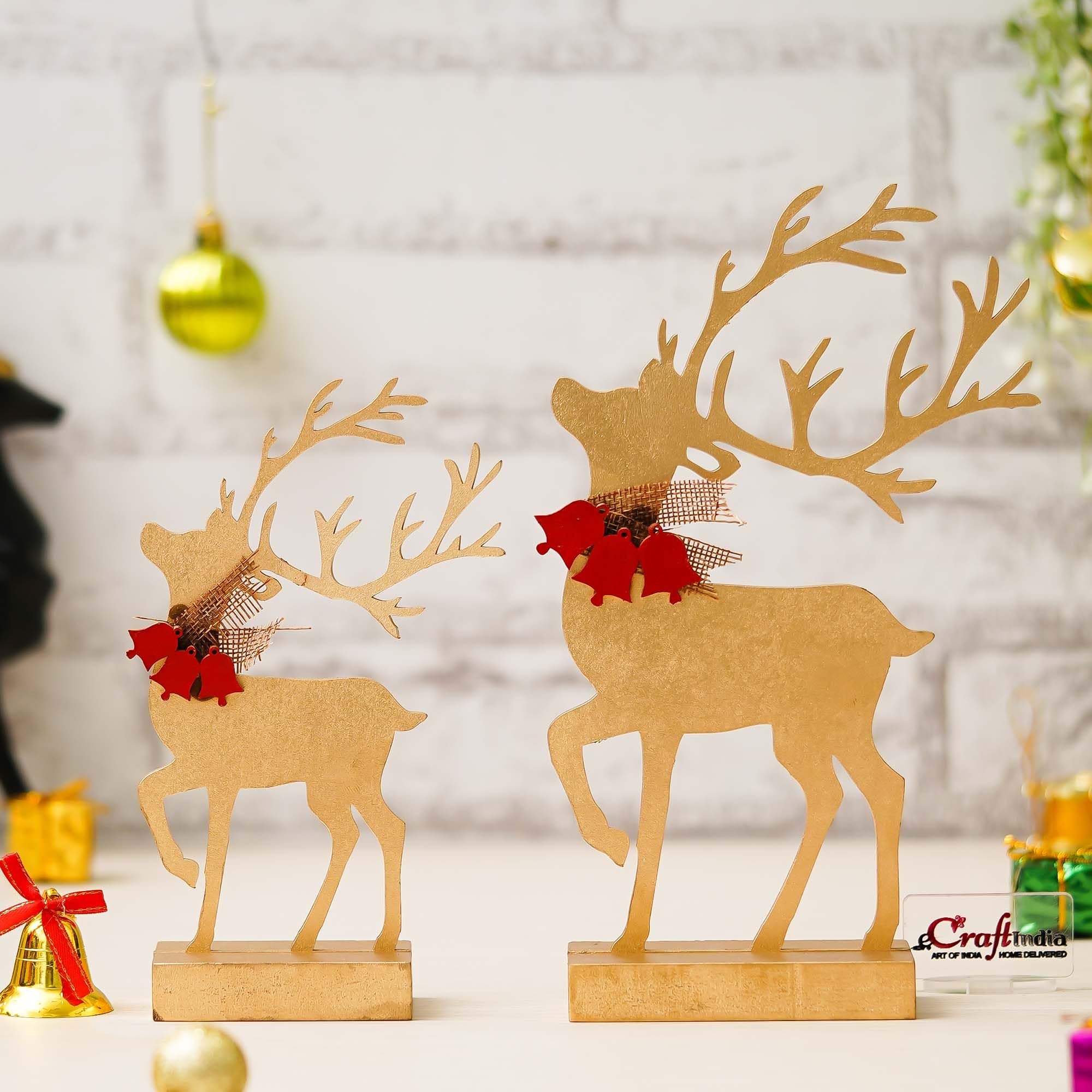 Golden Wooden Reindeer Showpieces - Christmas Decor -2