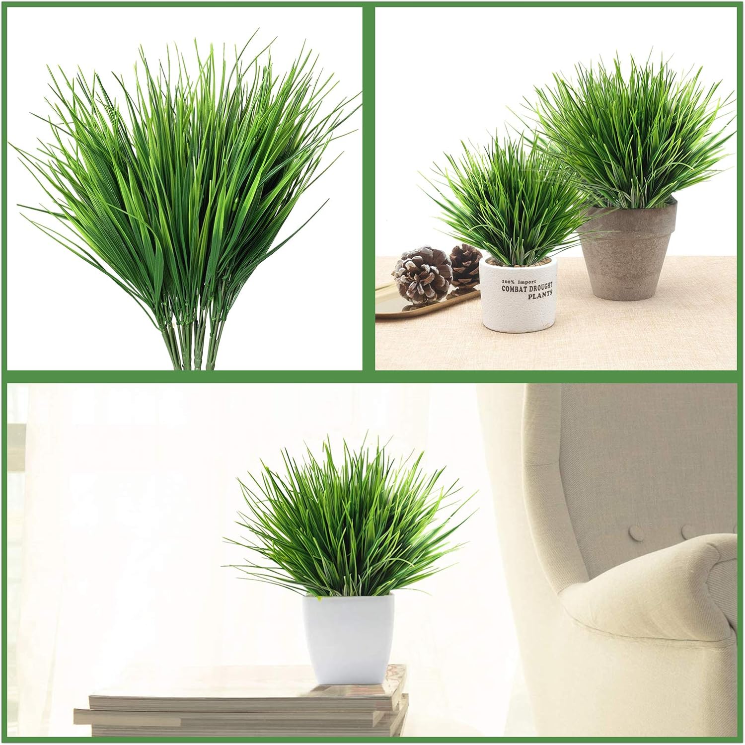 Artificial Plants, Fake Plastic Greenery Faux Shrubs Bushes Wheat Grass Outdoor Window Box Verandah Hanging Planter Decor Indoor Outside Home Garden UV Resistant Wedding DIY Decoration - 4 Pcs - Image 7