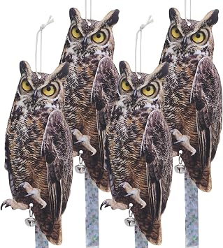 4Packs Fake Owl Reflective Owl Woodpecker Control Device for House Windows Outdoor Garden Yard