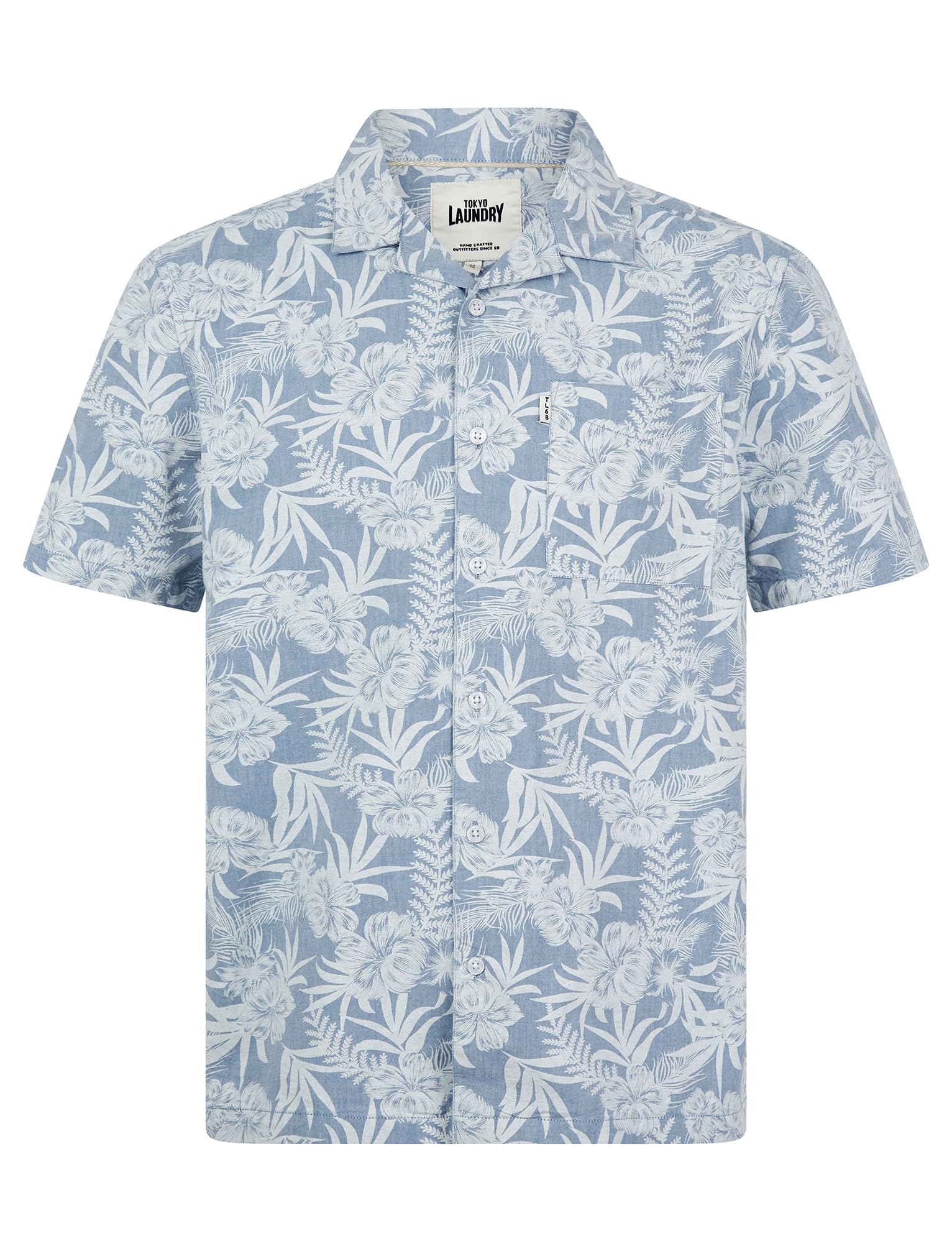 Tokyo Laundry - Men - Button-Up Tropical Print Shirt - Short Sleeve - Light Blue - S