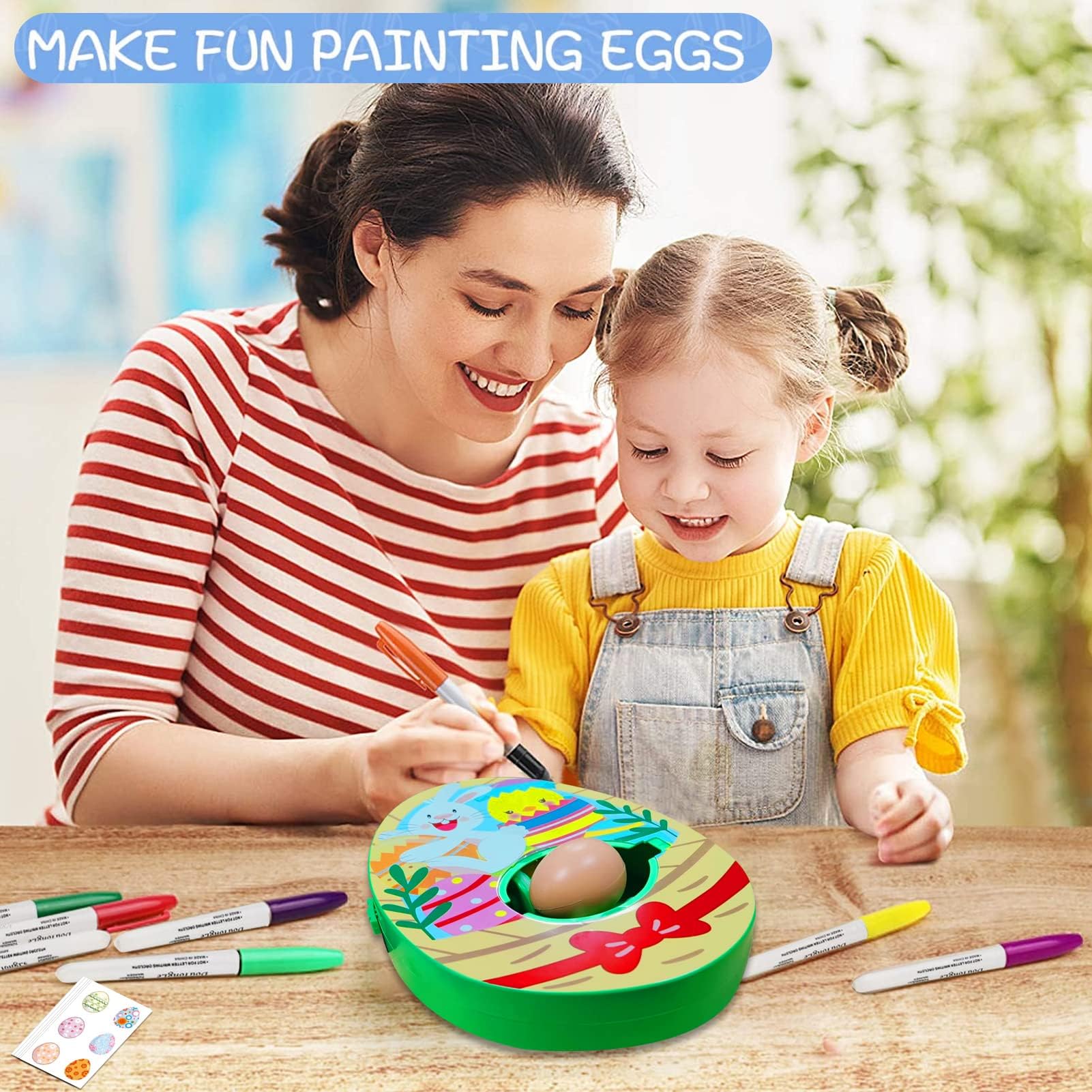Ostereier Maschine,Osterei Dekorationsset,Ostereier Malmaschine zum Bemalen | Oster Eier Dekos Kit mit Eier-Malgerät,8 Farben Marker Stiftes, 3 Eier & 10 Aufkleber, DIY Gemalte DekoOstereier für Kinder
