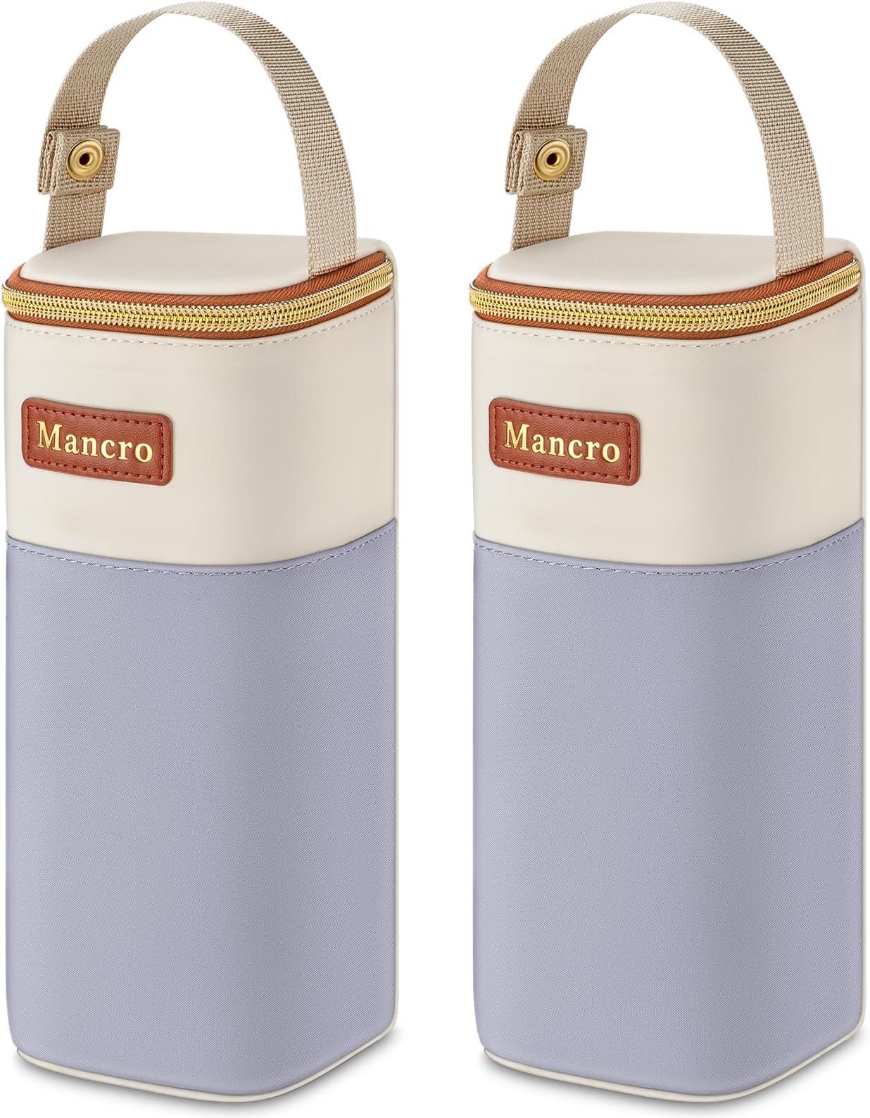 Mancro 2pack Insulated Baby Bottle Bags, Fits Baby Bottles up to 12 Oz Breastmilk Cooler Bag with Button Handle, Portable Baby Bottle Cooler Bag for Nursing Mom Daycare, Beige