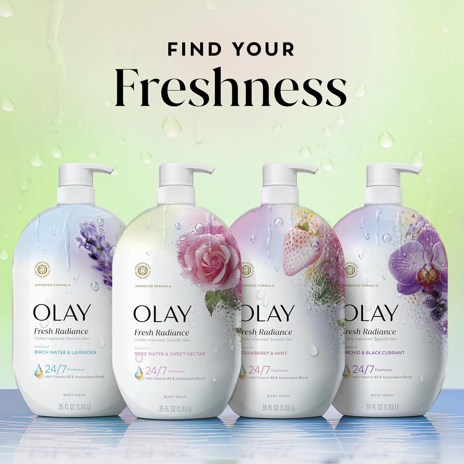 Olay Body Wash for Women, Fresh Radiance, 24/7 Skin-Loving Freshness, Visibly Radiant, Plant Based Cleansers, Vitamin B3 & Antioxidant Blend, All Skin Types, Rose Water & Sweet Nectar Scent, 35 fl oz - Image 10