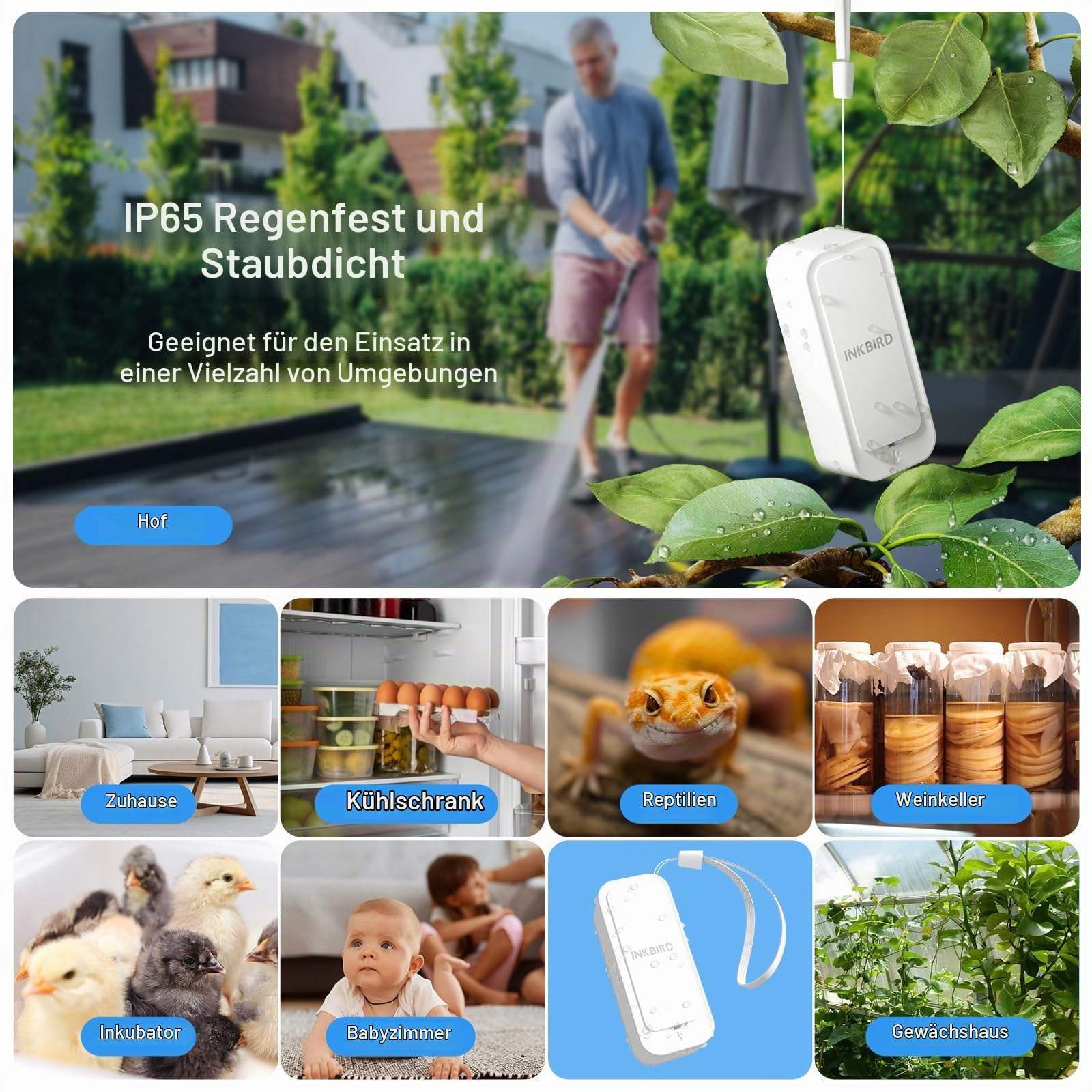 INKBIRD ITH-11-B Bluetooth Temperatursensor, Feuchtigkeitssensor mit IBS-M2S-B Bluetooth Gateway, Temperatur-Feuchtigkeitssensor Ideal für den Innen- und Außenbereich