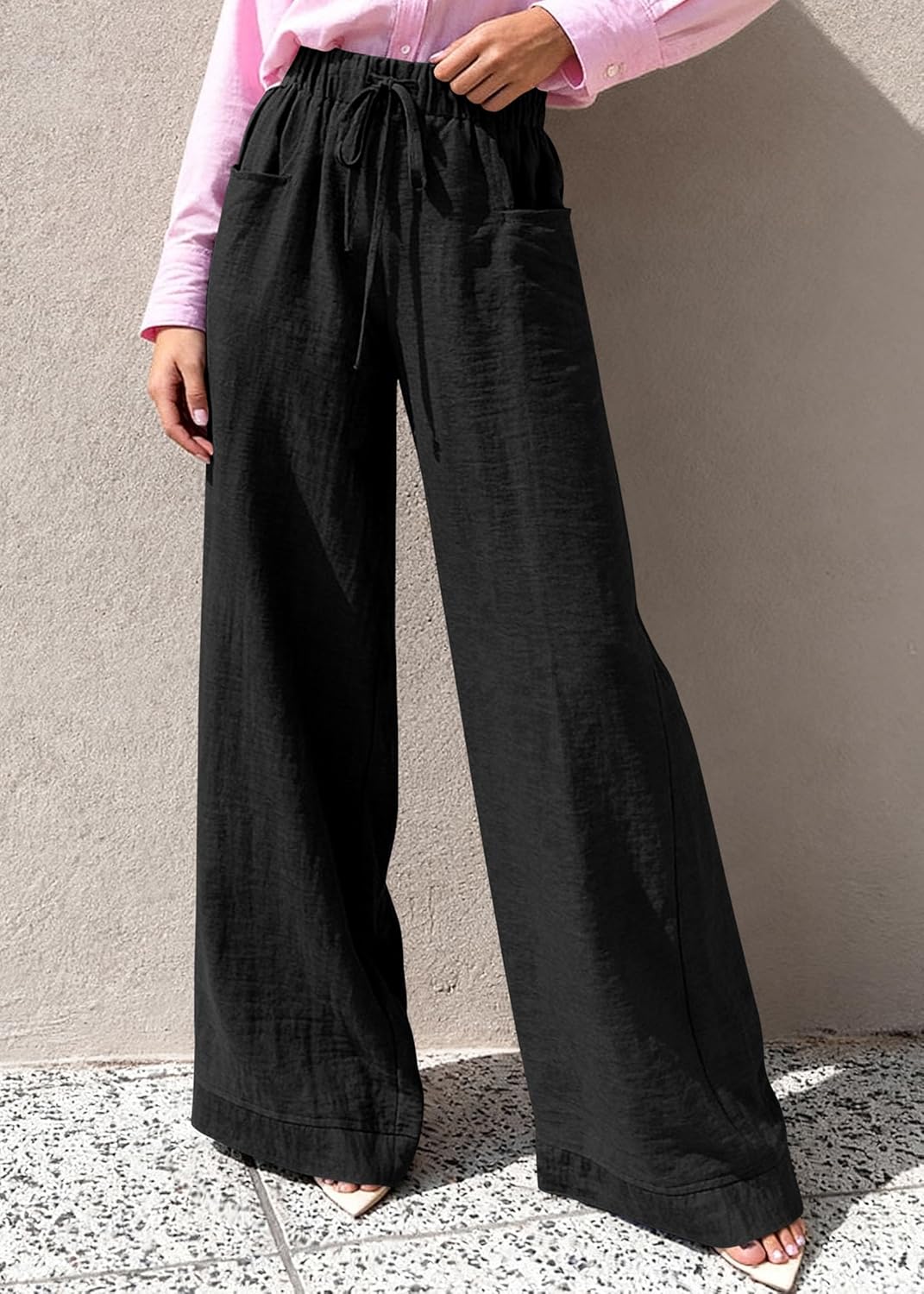 KIRUNDO Wide Leg Palazzo Pants for Women Summer High Waist Flowy Casual Trousers Lounge Pants Beach Vacation Travel Outfits - Image 5