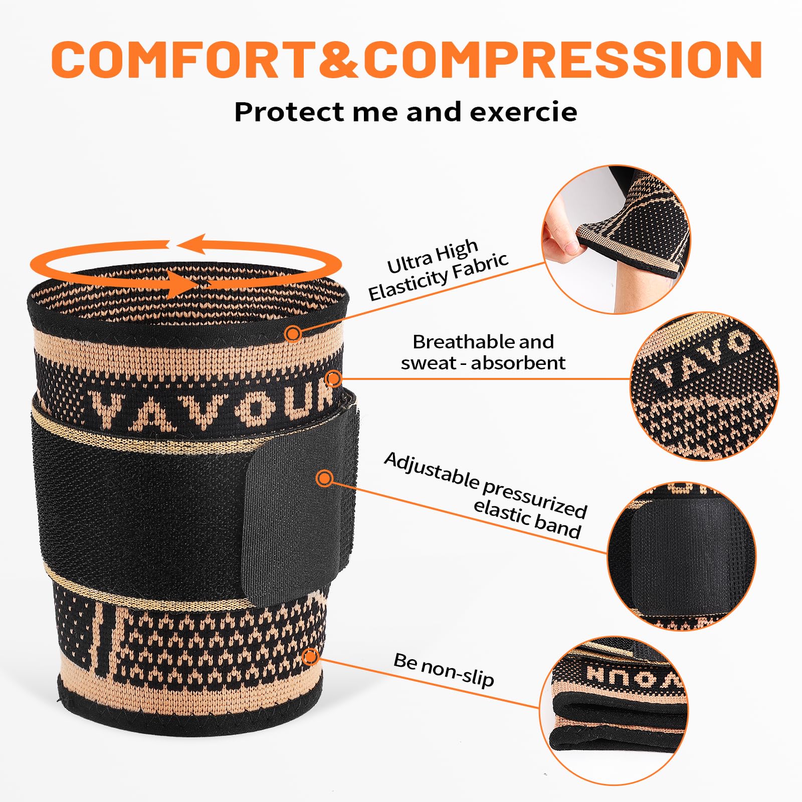 YAVOUN Bicep Tendonitis Brace with Compression Support 1Pair, Triceps Sleeves for Upper Arm Support, Bicep Tendonitis Sleeve for Pain Relief Fit Men and Women (Black + gold, Medium)