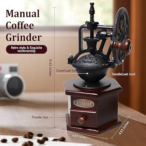 Miniatura 5 de Molinillo de café manual, molinillo de café de madera vintage, molinillo de mano, molinillo de café antiguo, para hacer café de malla, prensa