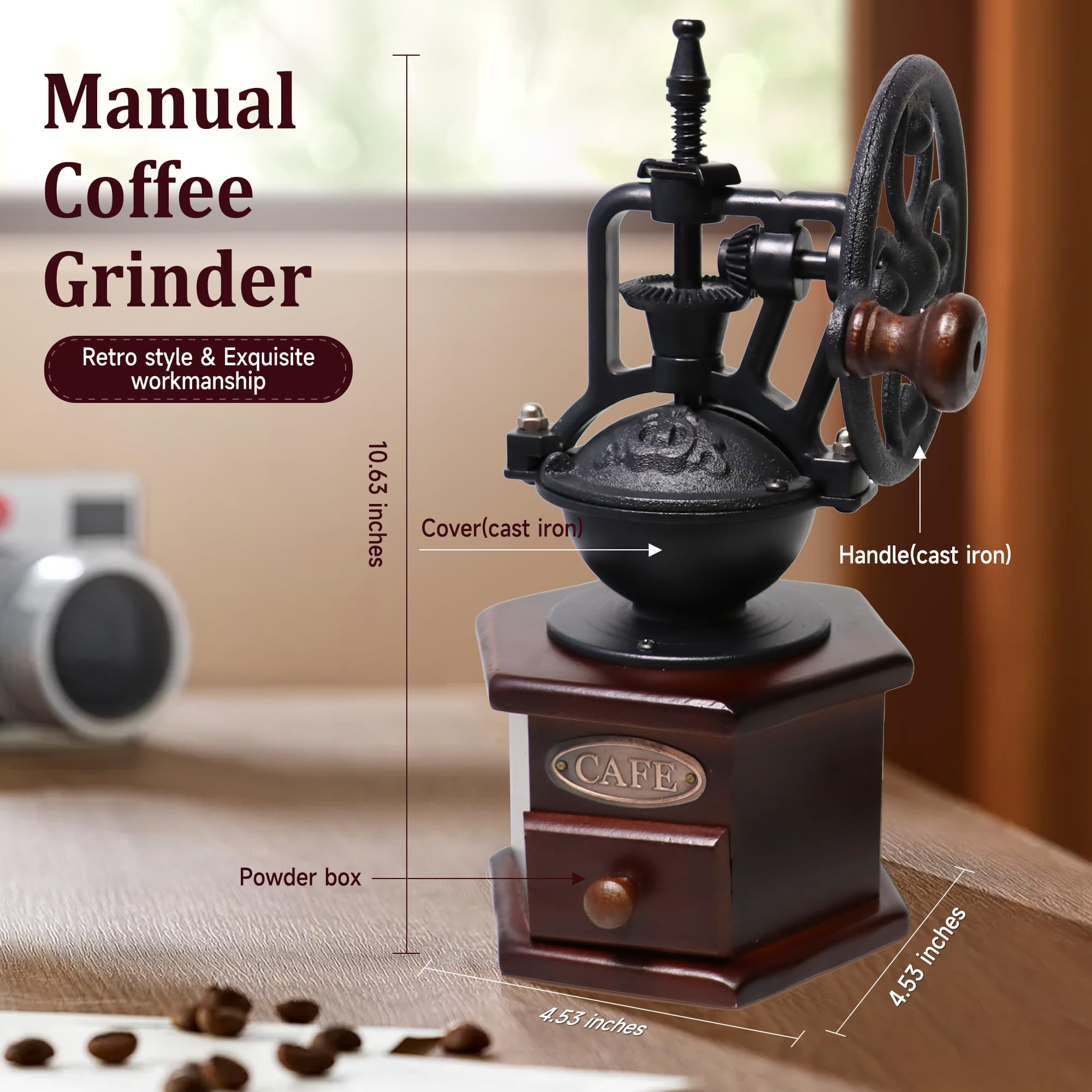 Amazon | 手動コーヒーグラインダー ヴィンテージ木製コーヒー豆