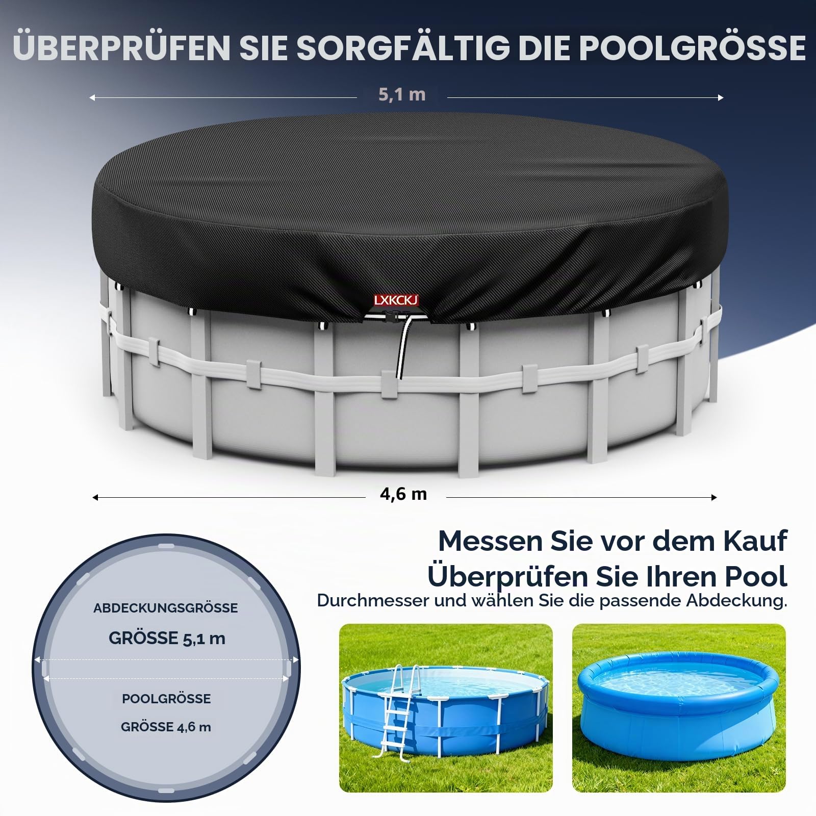LXKCKJ Runde Poolabdeckung für oberirdische Pools- Lagertank Poolabdeckung mit Kordelzug Design-Whirlpool-Abdeckung Ideal für wasserdicht und staubdicht (4,5 m,Schwarz)