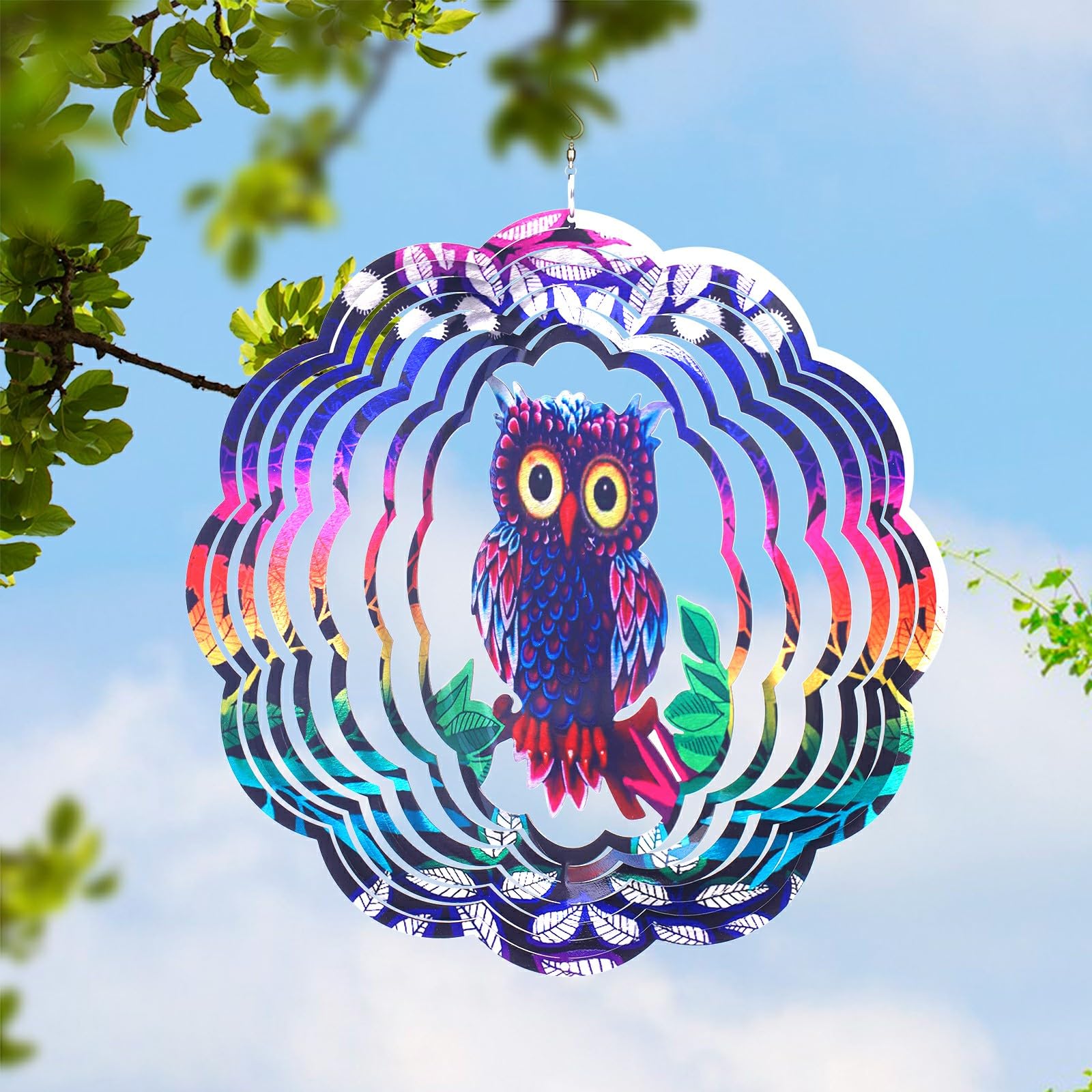 Leisuremix Wind Spinners for Garden, 30cm (12 inch) 3D Wind Spinner, Garden Decorations Hanging Ornaments Outdoor Owl