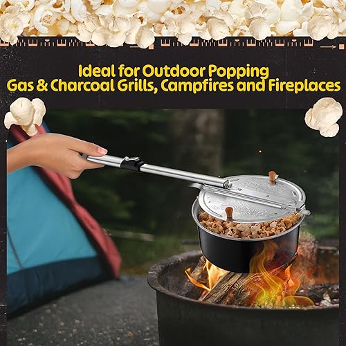 Miniatura 2 de Great Northern Popcorn Popper - Máquina de palomitas de maíz a la antigua con mango telescópico - Equipo de camping (negro)