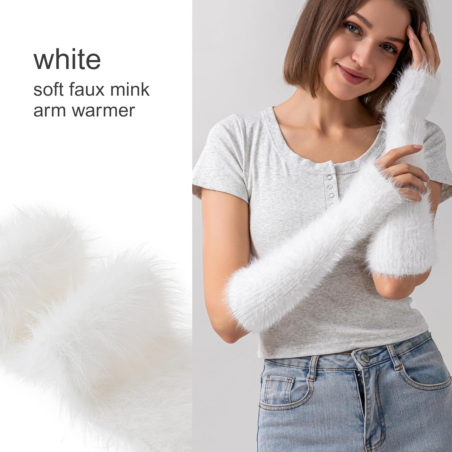 F Flammi Arm Warmers Women Kawaii Japanese Harajuku Y2k Arm Warmer for Girls Velvet Fingerless Gloves Knitted Arm Sleeve - Image 7