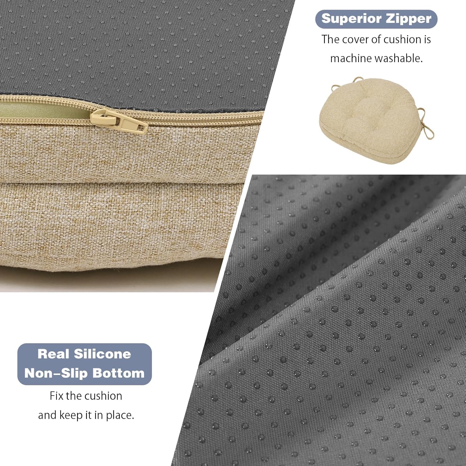 baibu Kitchen Chair Cushions Set of 4, Dual-Layer Patented Design Memory Foam Windsor Seat Pads, Dining Chair Cushions with Ties & Washable Cover, 17x 15.5 x 3.5in, 4 Pack, Beige