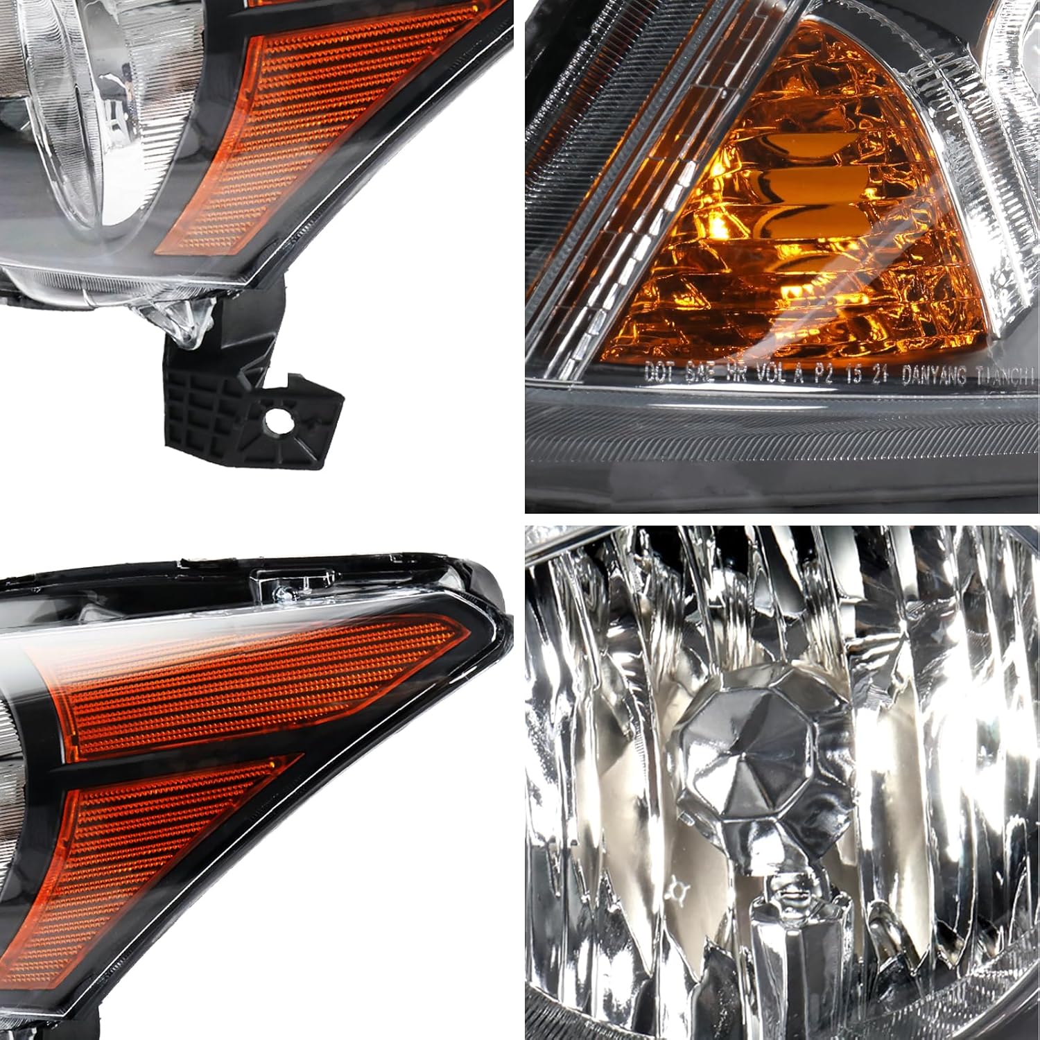 Pair of Headlights Assembly Compatible with 2008 2009 2010 2011 2012 Honda Accord Black Housing Clear Halogen Headlamps Driver and Passenger Side