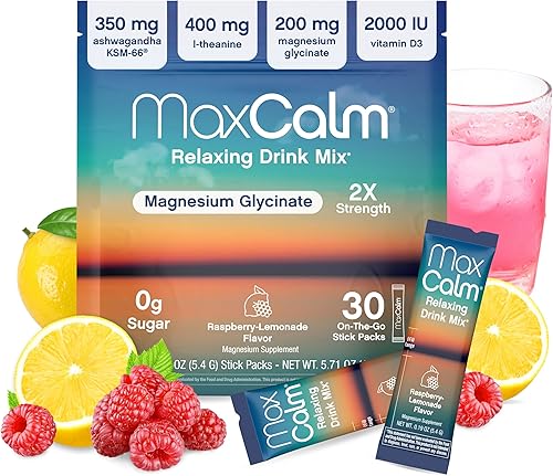 Mezcla de bebida relajante Sabor a limonada de frambuesa Suplemento de magnesio y Ashwagandha KSM-66 Apoya la relajación 30 paquetes de una sola