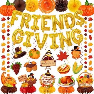 Friendsgiving Party Decorations, Friendsgiving Decorations Kit includes Friendsgiving Letter Balloons Honeycomb Centerpieces Leaf Garland, Fall Friends giving Thanksgiving Indoor Outdoor