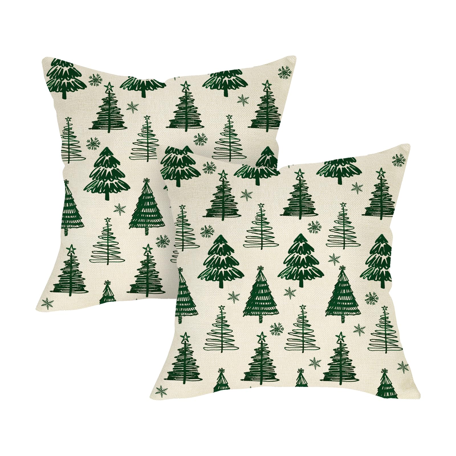 Fjfz Green Christmas Tree Decorative Throw Pillow Covers 18 x 18 Set of 2 Xmas Pine Trees Porch