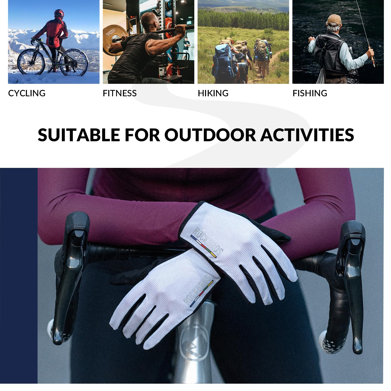 ROCKBROS Road to Sky Guantes Ciclismo Hombre Mujeres Guantes de Bicicleta Pantalla Táctil Guantes Acolchado Antideslizante para Correr Bicicletas Fitness Senderismo