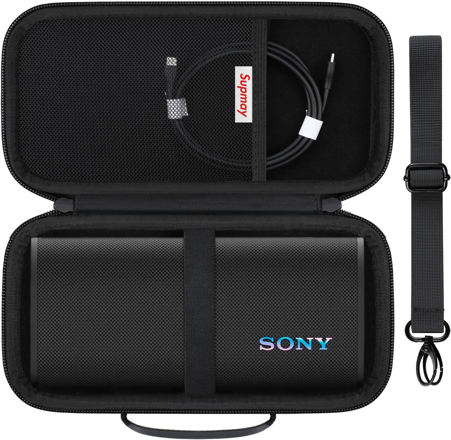 Hard Carrying Case for Sony ULT Field 3 Wireless Portable Bluetooth Speaker, Wireless Portable Speaker Protection Case with Shoulder Strap, Mesh Pocket fits Charging Cables, Black