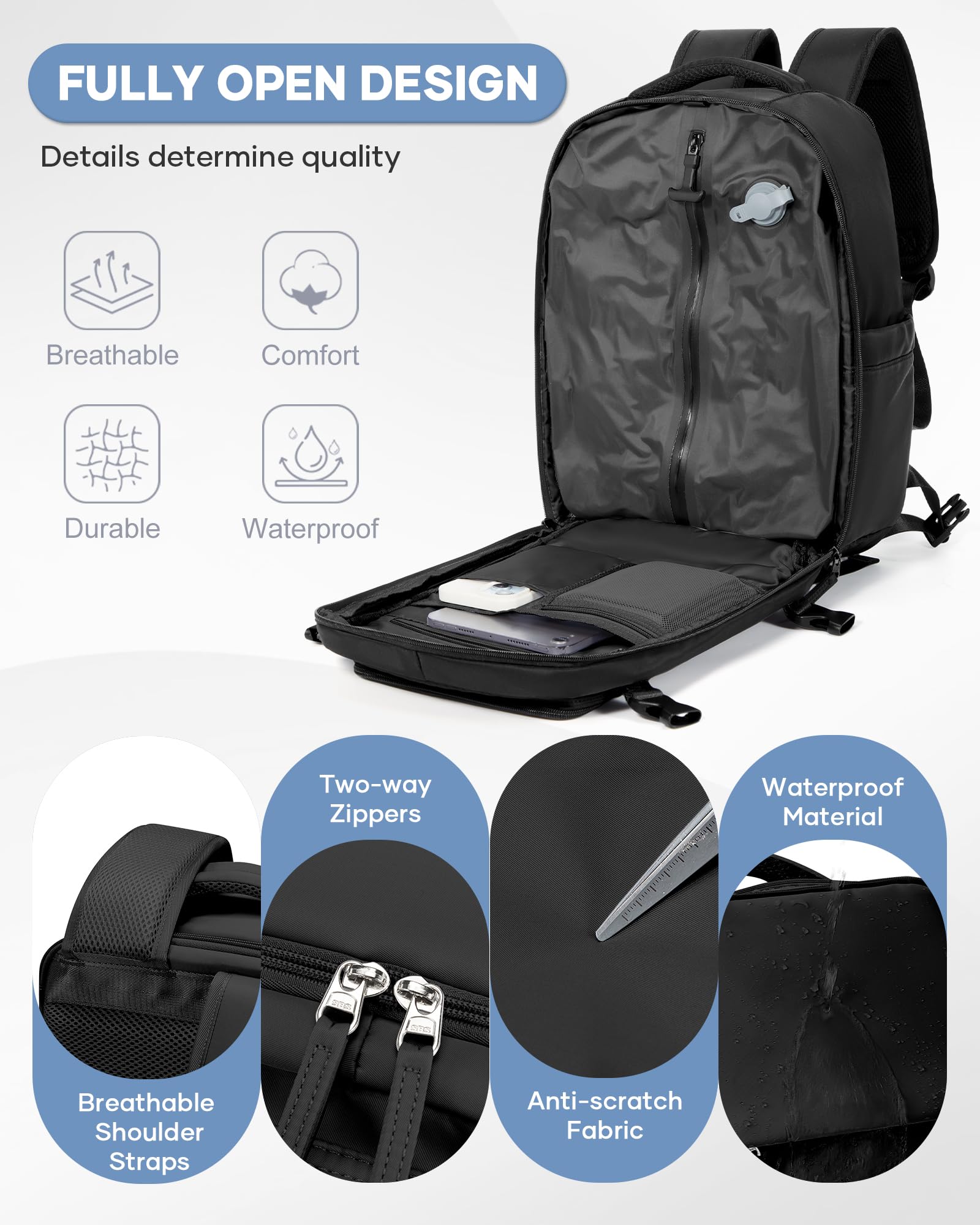 SZLX Sac à Dos Sous Vide Voyage 40x30x20 avec pompe Bagage Cabine Ryanair Wizz air Sous Vide Baggage Cabine 40x20x25 pour Ryanair Bagage à Main 45x36x20 Easyjet Sac Ordinateur Portable Femme Homme