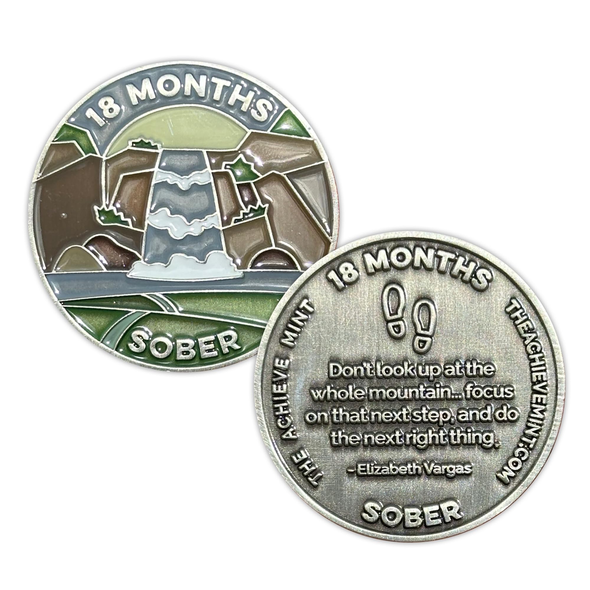 The Achieve Mint 18 Months Sober Token | Eighteen Months Sober Chip | Non-AA Gift, Non-Religious Medallions for Men and Women Celebrating Sobriety