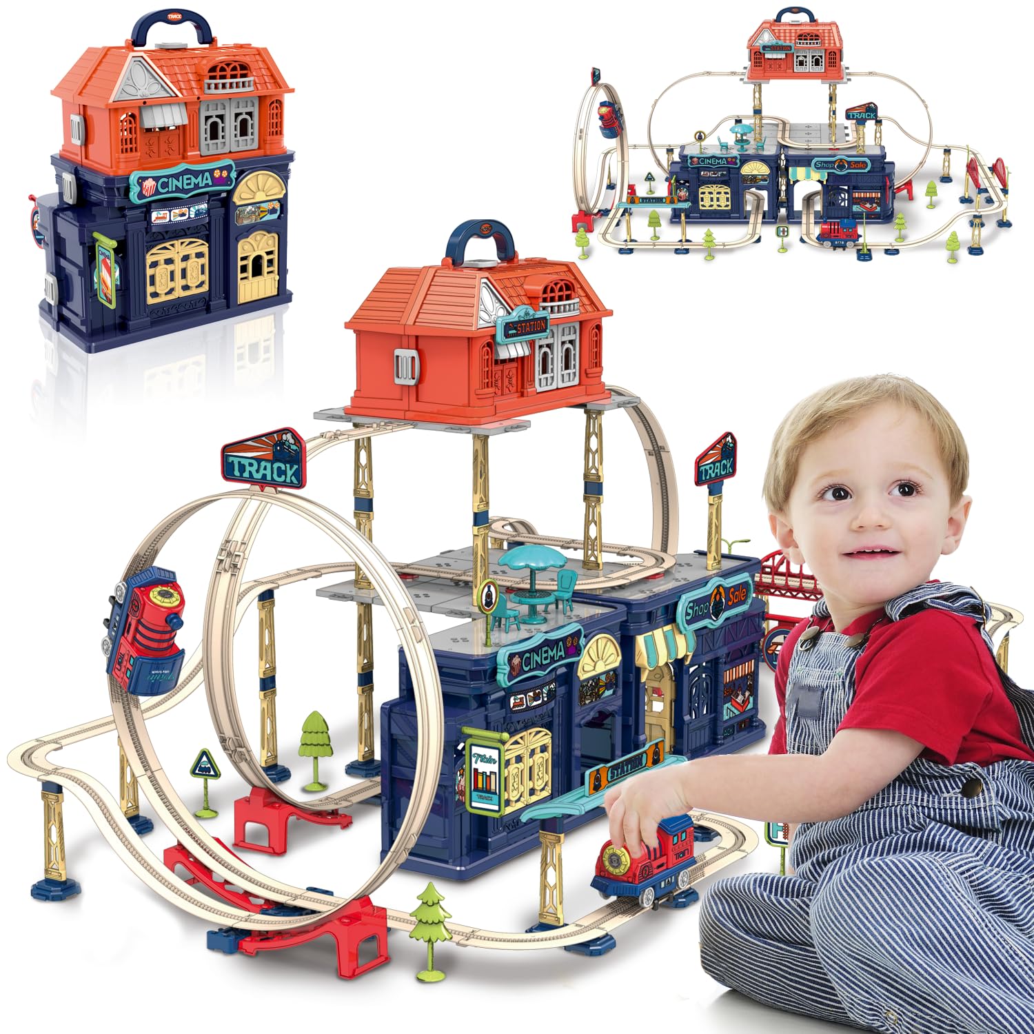 fisca 197 Pieces Train Tracks Toy Set for Toddlers Age 3-10, Rail Playset, Railway Rail Toy Car, Toy Birthday for Boys Girls