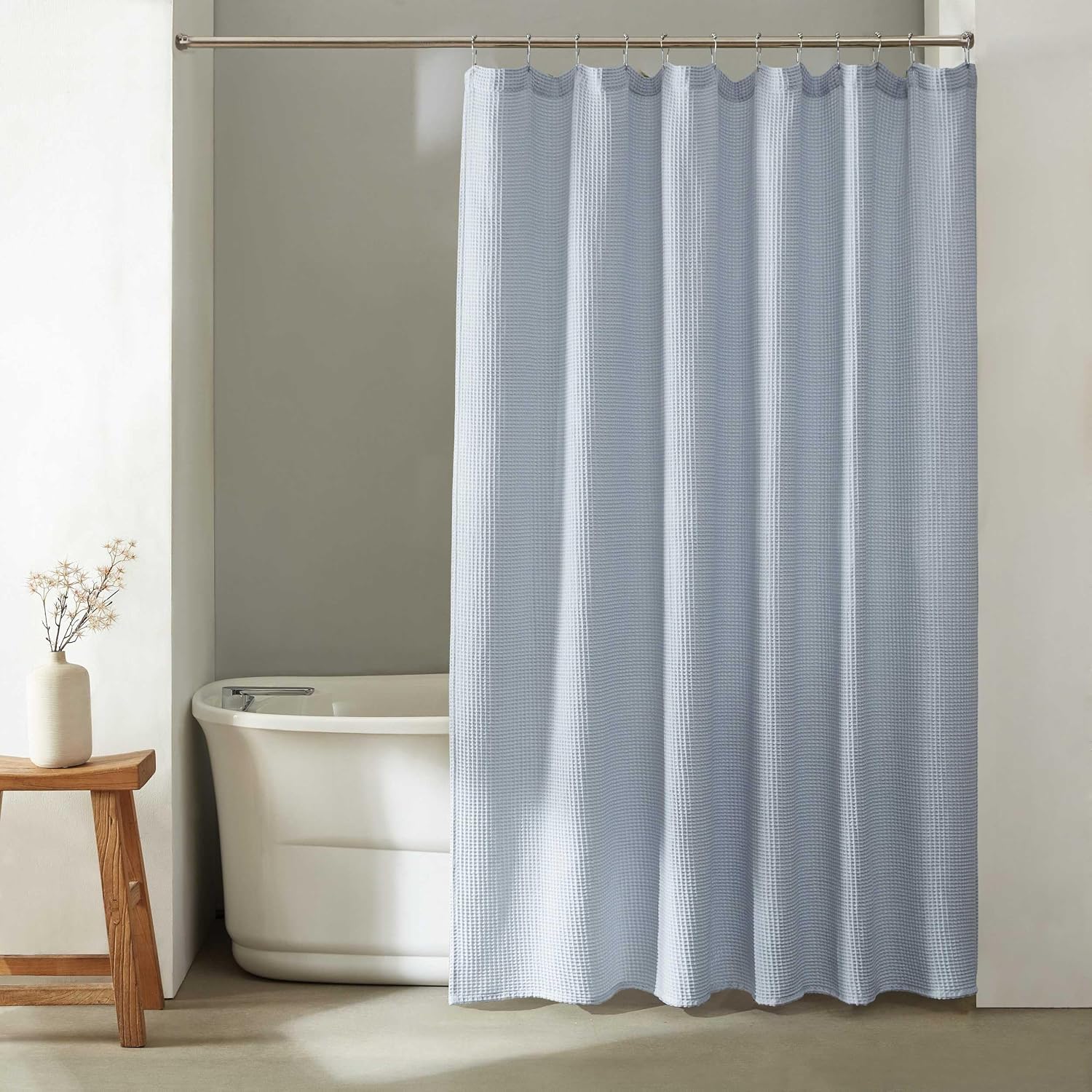 Calvin Klein - Fabric Shower Curtain, Luxury Cotton Blend Bathroom Decor with 12 Button Holes (Waffle Solid Blue, 70" x 72")