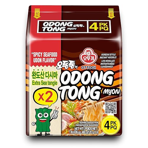 OTTOGI ODONGTONG MYON, Fideos instantáneos de estilo coreano. Sabor picante de mariscos UDON (4.23 oz) - Paquete de 4