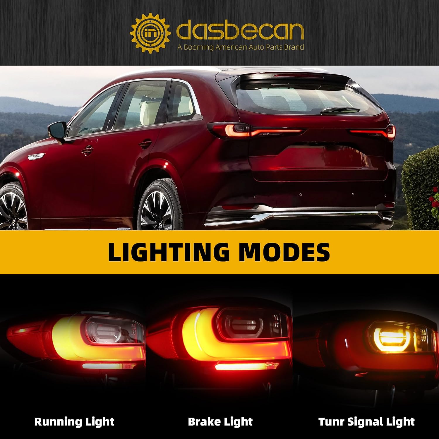 Dasbecan Tail Light Assembly Compatible with 2024 2025 Mazda CX-90 LED Taillight Rear Lamp Left Driver Side Replace# KMV751160 KMV7-51160 KMV7-51-160