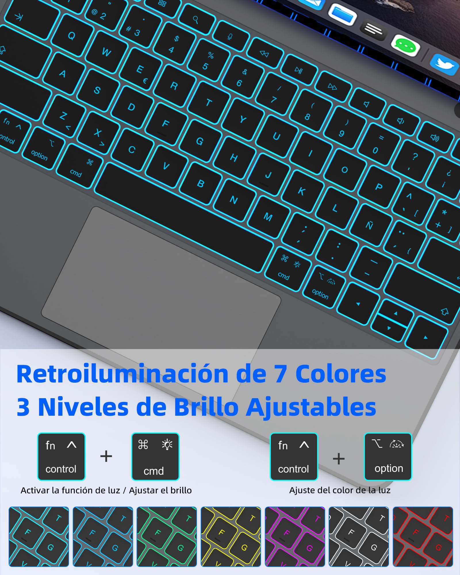 Bettdow Teclado para iPad Air 13" M4 2026/M3 2025/M2 2024, iPad Pro 12,9"(6ª/5ª/4ª/3ª Gen), Español Ñ Ligera de Aleación de Aluminio Magnético Flotante Diseño Teclado con Trackpad, Negro