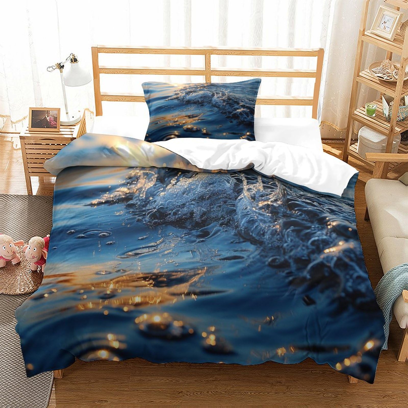 P1s9u7w5y Water Ripple-7 Abstract Wave 3D Printed Duvet Cover Set 3Pcs Microfiber Ocean Bedding Set Single（135X200cm）