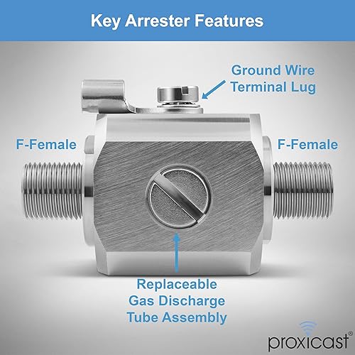 Miniatura 5 de Proxicast Supresor de pararrayos coaxial con conectores hembra F de 75 ohmios, protector de sobretensiones de cable coaxial de grado profesional