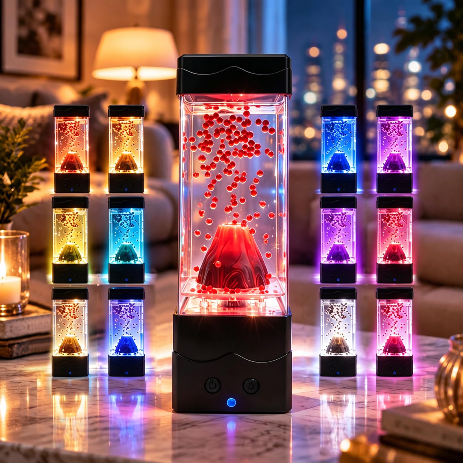 ChaneeHann 9In Volcano Ambient Night Light, Led Volcano Sensory Lamp with Remote 13 Color Changing Eruption Liquid Lamp, Dimmable Mood Lights for Bedroom Decor, Kids/Adults Gift for Christmas, Party