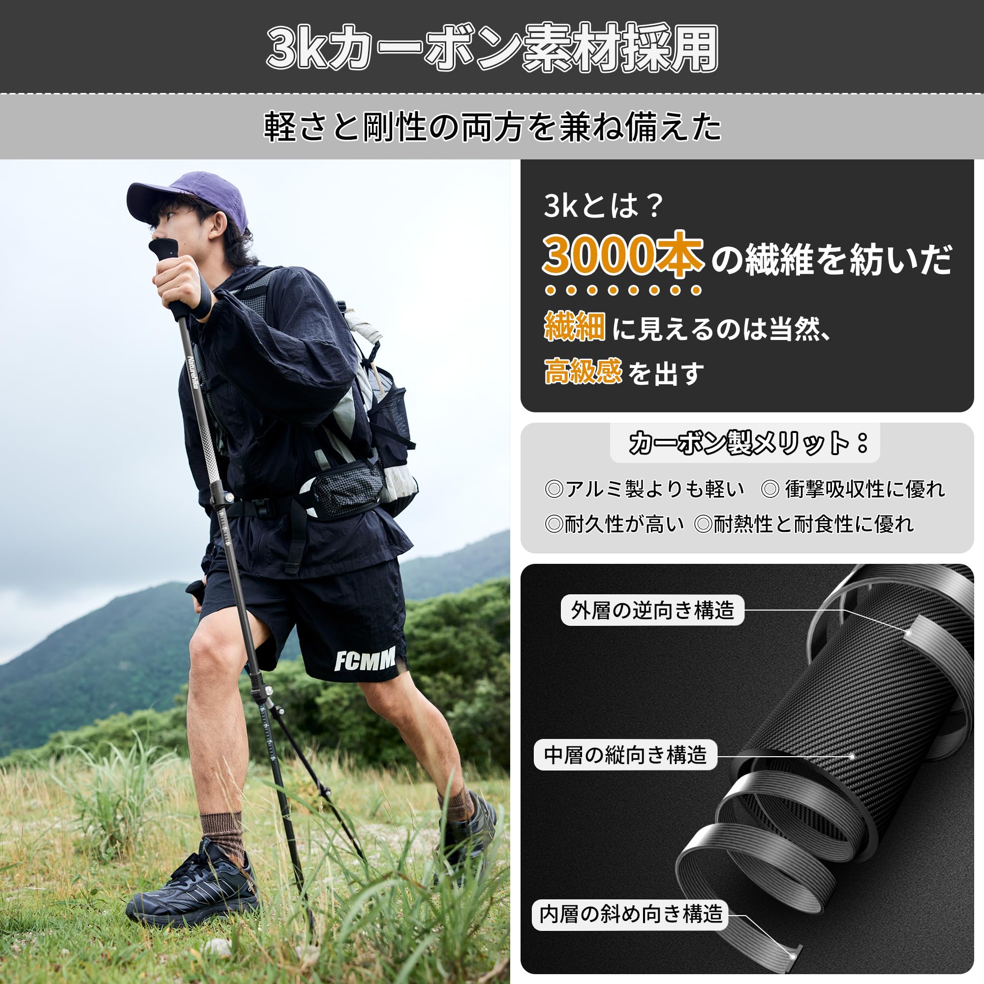 Amazon | Naturehike公式ショップ トレッキングポール カーボン製 169g