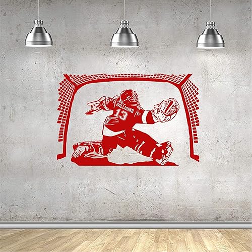Miniatura 4 de Calcomanía de pared personalizada para jugador de portero de hockey  Elige tu nombre y número de jugador de hockey personalizado para decoración de