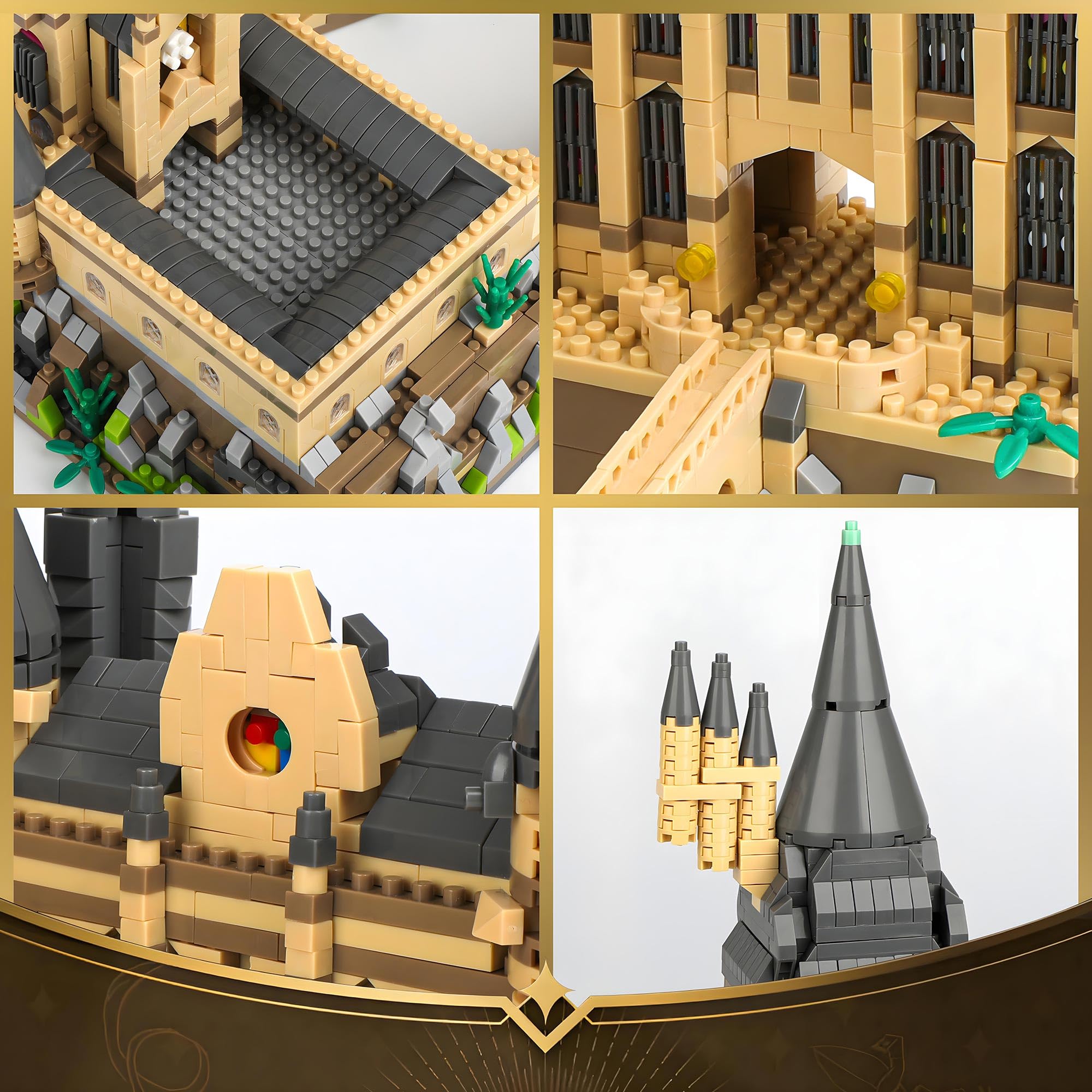 Magic Harry Castle Diamantsteine-Bauset mit Beleuchtung, mittelalterliches modulares Burgblock-Set für Erwachsene, Jugendliche ab 14 Jahren, Nicht kompatibel mit Lgo- 5436 Teile