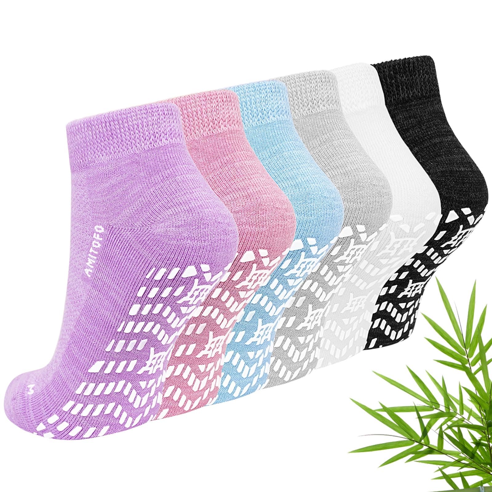 CaiDieNu Non Slip Socks for Women: Non Skid Hospital Diabetic Socks with Grip for Elderly Pregnant Grippy Low Cut 6 Pairs