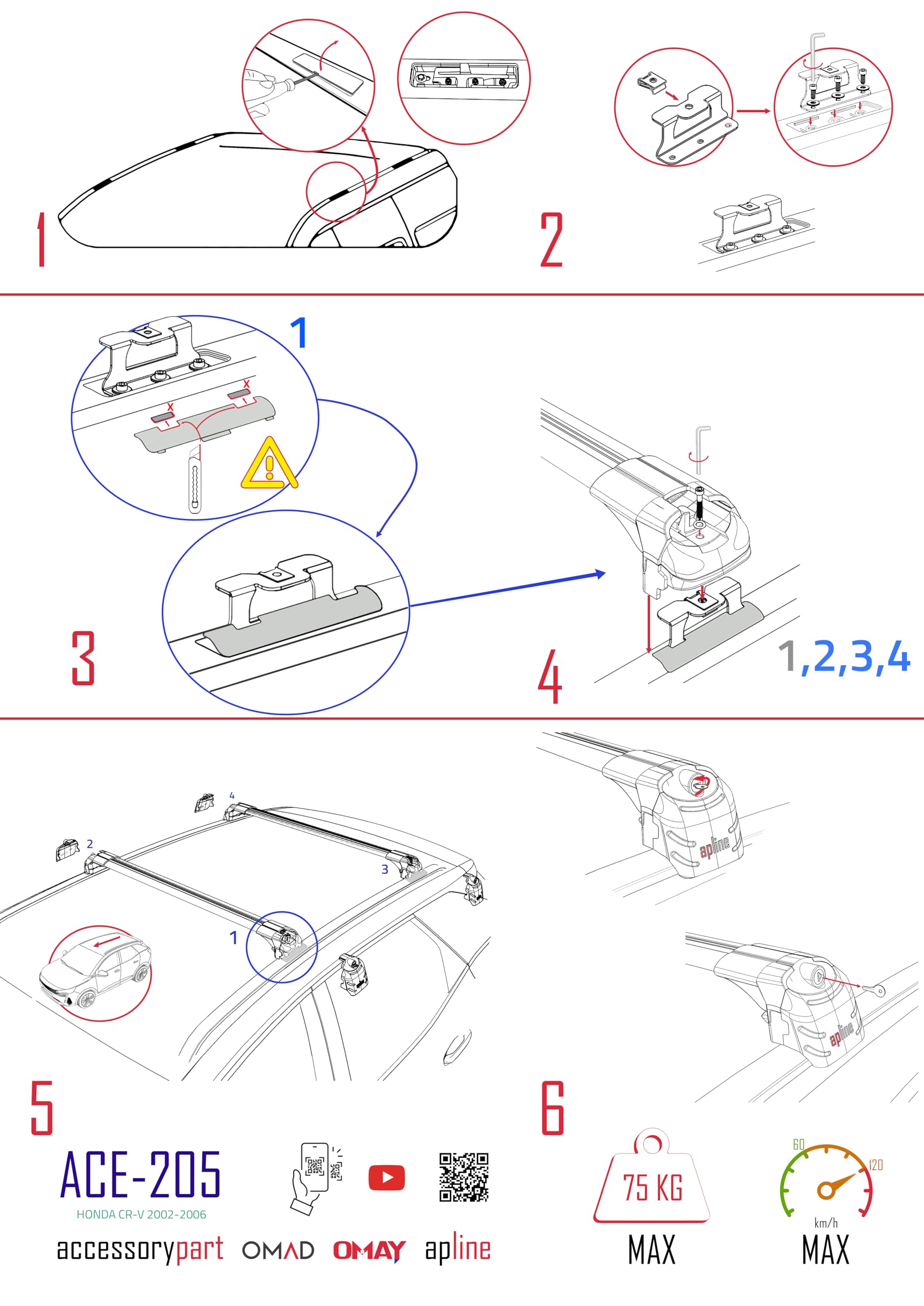 Kompatybilny z Honda CR-V 2 2002-2006 ACE-2 Model Aluminiowy bagażnik dachowy – 2 poprzeczki, szary