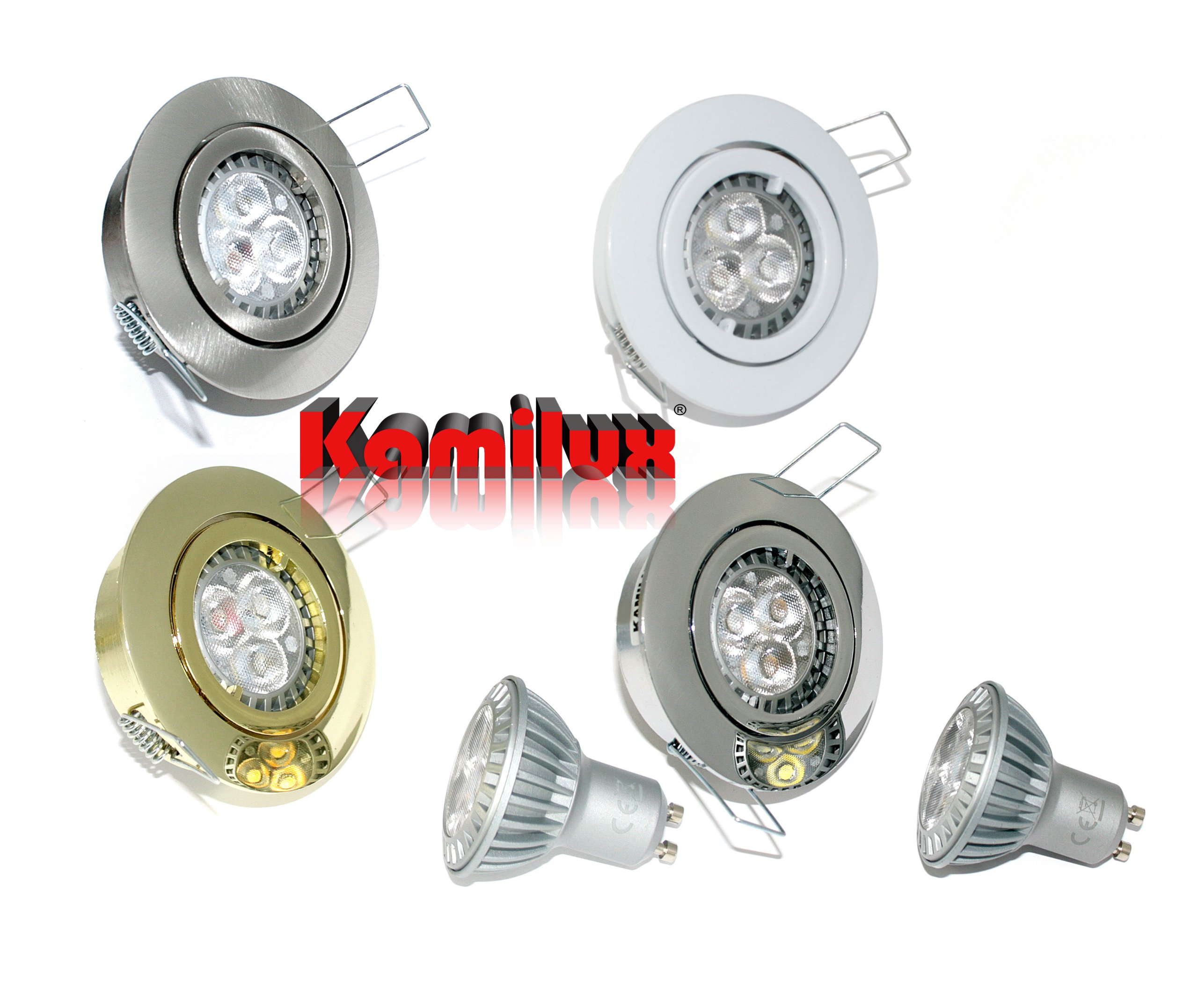 6er Set Power LED Einbauleuchte Bajo 230V GU10 weiss + Power LED 5 Watt in tageslichtweiss