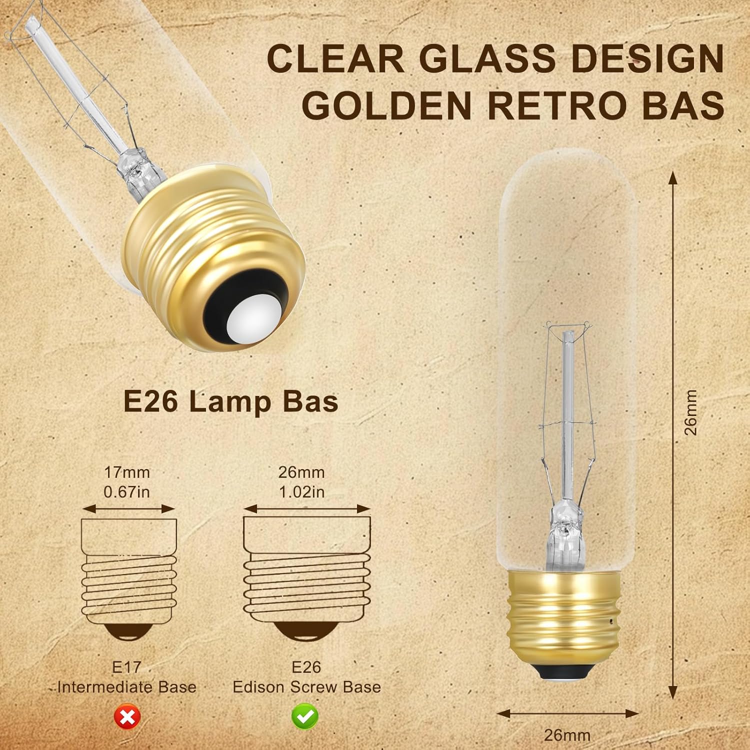 40 Watt T10 Clear Tubular,40 Watt T10 Clear Tubular Incandescent Light Bulb, Vintage Style Showcase Bulb,Showcase lamp, 2700K Soft White, E26 Medium Base, 280 Lumens (Transparent)