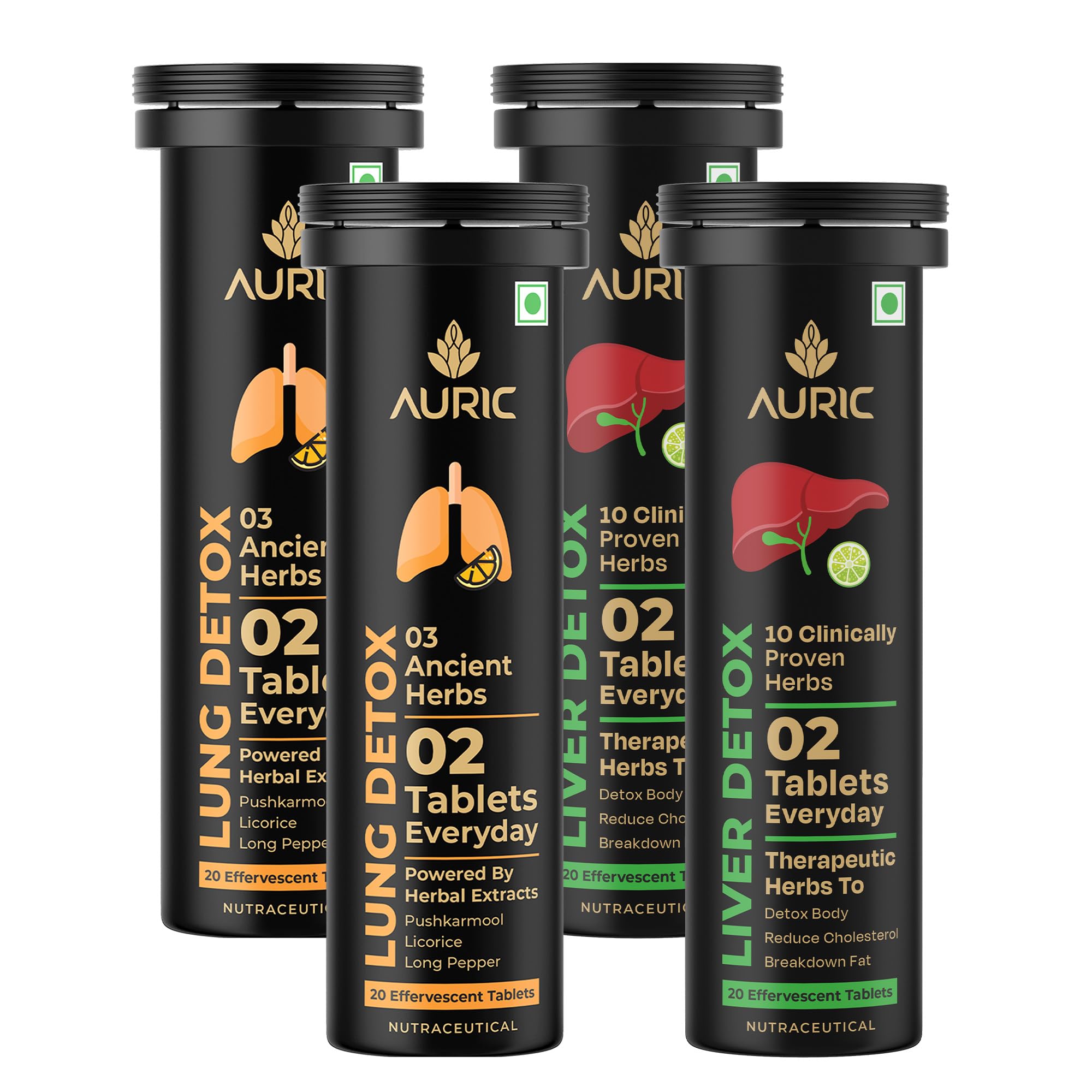 Auric Liver & Lung Detox Combo Effervescent Tablets | 40 Tablets Each | Ayurvedic Herbal Blend with NAC, Licorice, Pushkarmool & 10 Herbs | Fizzy Wellness Drink-picture-19