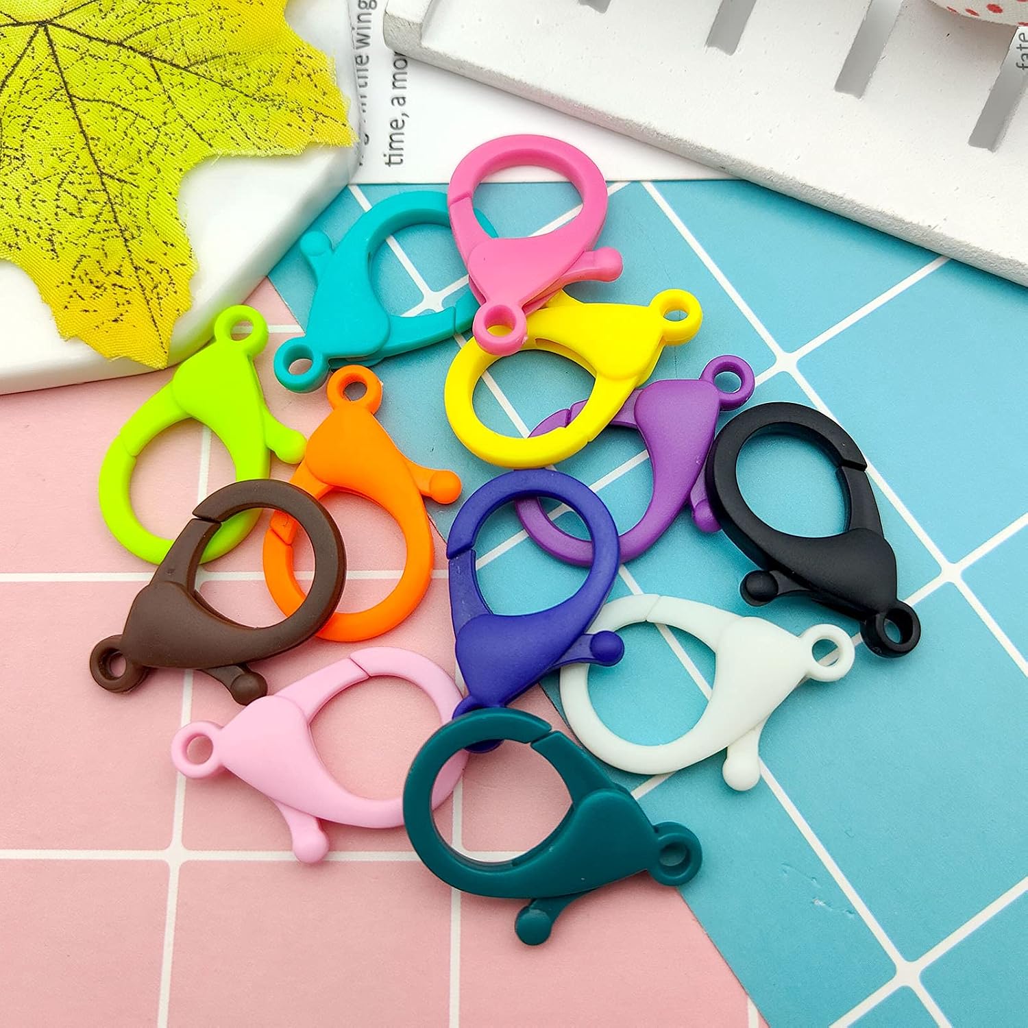 120pcs Plastic Lobster Claw Clasps,12 Colors Cute Lanyard Snap Clip Hooks Hard Multicolor Lobster Clasp Hook Plastic Backpack Clasp Hook for Jewelry Making/DIY Crafts/Handmade/Toy Keychain