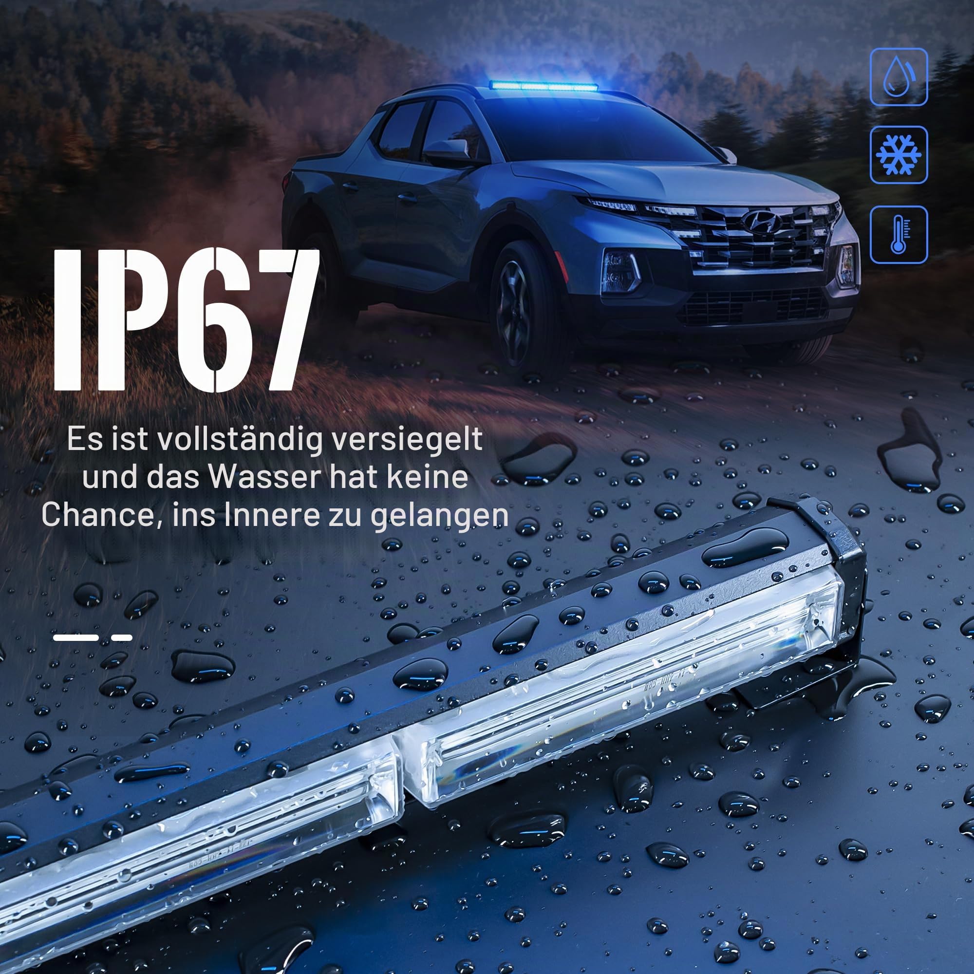 58 cm LED Rundumkennleuchte 80W Blau Rundumleuchte für Auto Anhänger Wohnwagen SUV -17 Blinkende Stroboskop-Modi…